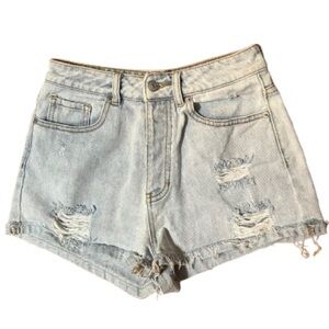 Melville Distressed Button Fly Light Blue Denim Shorts Size 26
